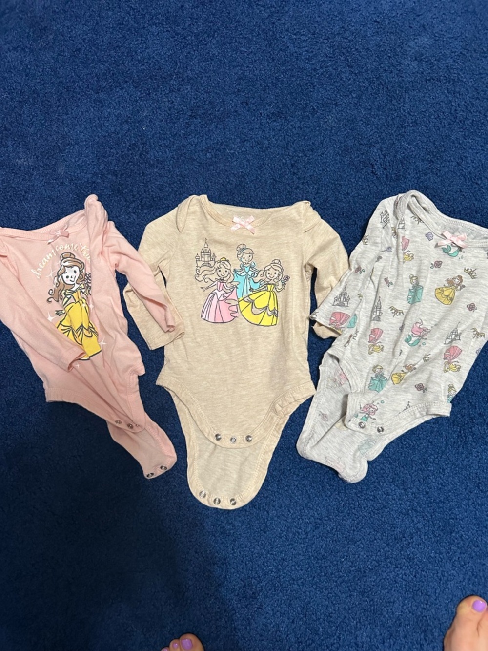 Disney Girls' Beige and Pink Princess Long-Sleeve One-Piece Bodysuits